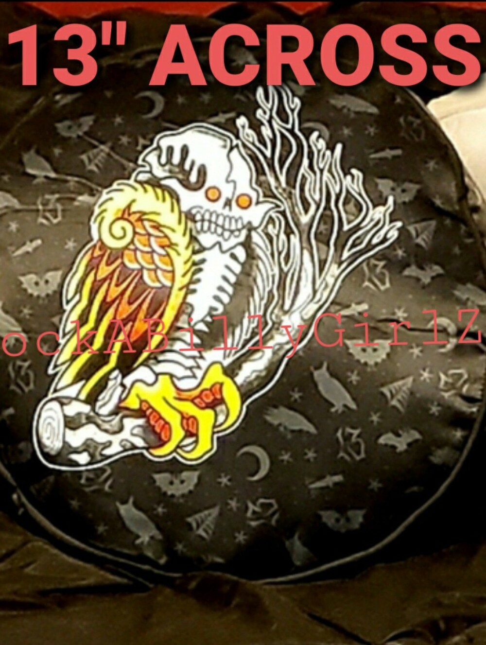 Sourpuss Tattoo Flash Owl Skull Raptor Creature Black 13" Round Throw Pillow Bat
